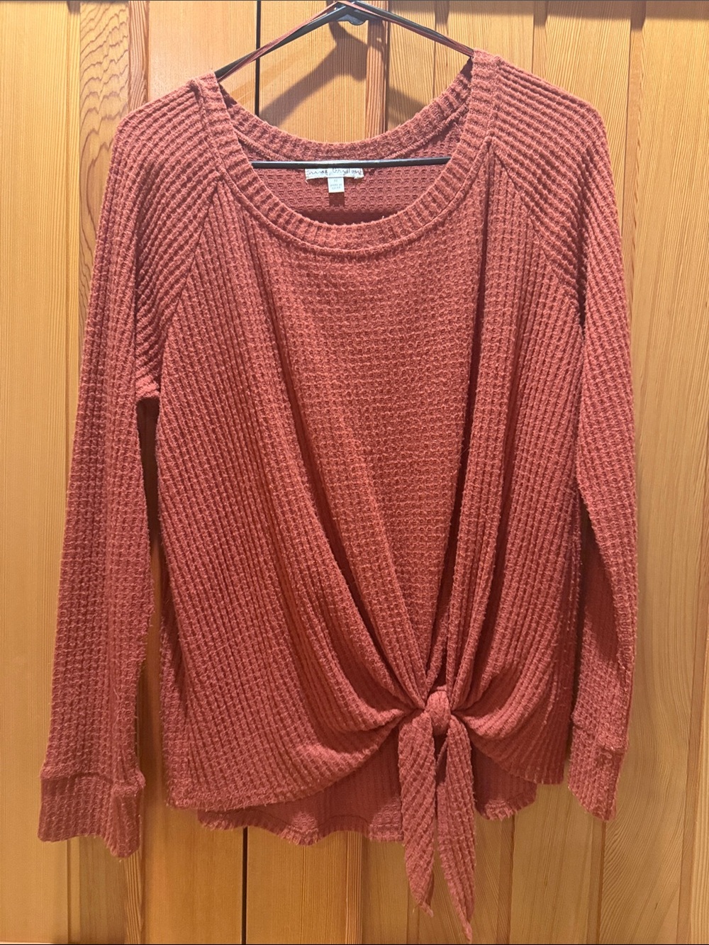 Nine Britton Casual Waffle Knit Tie-Front Top - Rust Size M